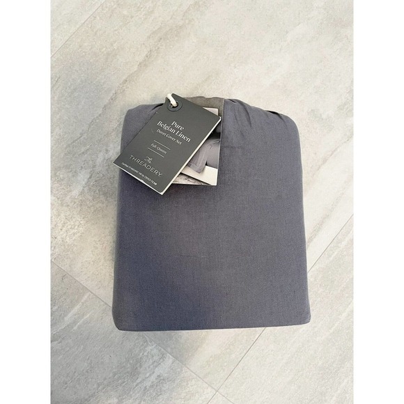 The Threadery 3 Piece Queen Duvet Cover Set Pure Belgian Linen Grey Quiet Shade - Picture 1 of 15